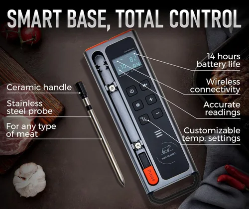 Vista 5 de Termómetro digital inalámbrico con WiFi y Bluetooth, conexión de largo alcance con pantalla de temperatura incorporada, sonda de carne, termómetro