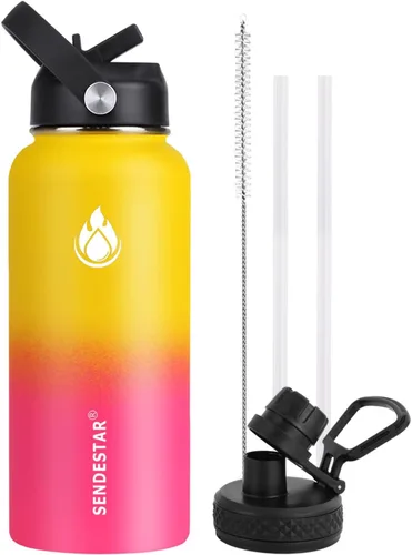 Vista 38 de SENDESTAR Botella de agua aislada de 24 onzas, boca ancha, botella de agua de 24 onzas con tapa con popote, tapa de boquilla, acero inoxidable