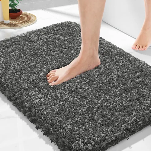 Vista 92 de Yimobra Alfombras de baño en negro y blanco antideslizantes lavables, tapetes de baño ultra suaves y absorbentes de agua, alfombra de ducha suave