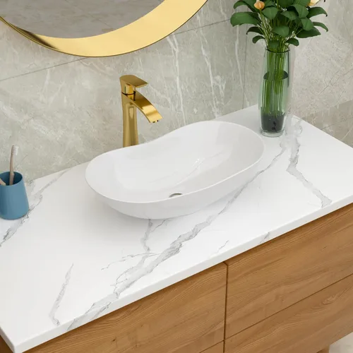 Vista 12 de Lordear 13x13 Fregadero Pequeño Redondo de Baño Moderno en Blanco, Fregadero de Cerámica de Porcelana Blanca sobre Encimera, Fregadero de Arte
