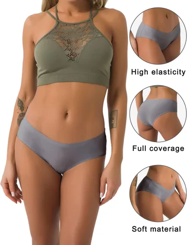 Vista 3 de Ropa interior sin costuras para mujer, ropa interior hipster, invisible, bikini suave, elástico, cintura bajaalta, paquete de 56