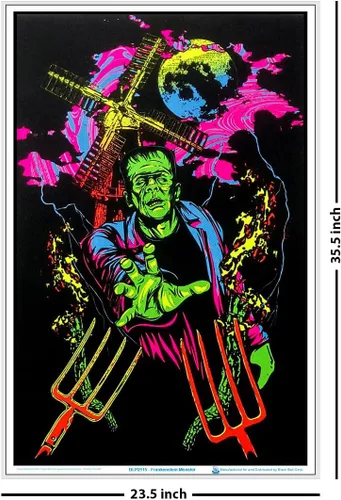 Vista 3 de Frankenstein Monster - Póster de luz negra, laminado, 23.5 x 35.5 pulgadas