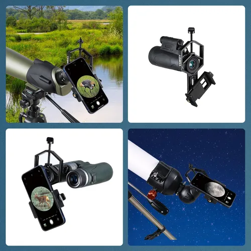 Vista 2 de VANKEY Soporte de teléfono para telescopio grande, adaptador de teléfono de metal para telescopio, monocular, binocular, compatible con iPhone