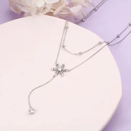 Vista 5 de YinShan Collar con colgante de plata de ley 925 con circonita cúbica estrella copo de nieve lágrima para mujeres y niñas Plata esterlina Circonia