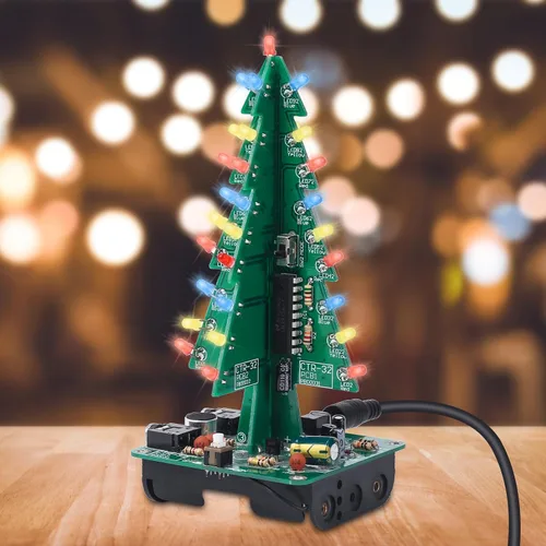 Vista 10 de Icstation - Kit para montar árbol de Navidad, 3D, con luces LED de 7 colores intermitentes para práctica de soldadura eléctrica.