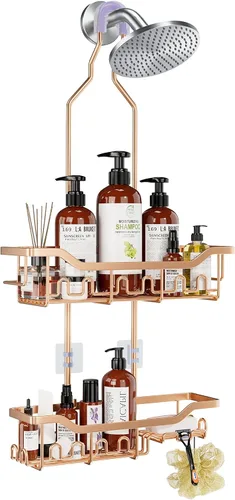 Vista 10 de Organizador de ducha mejorado de longitud extendida con ganchos, soporte para champú y jabón resistente a la oxidación, organizador de baño grande