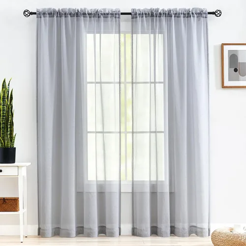 Vista 18 de MYSTIC-HOME Juego de cortinas de niveles transparentes blancas para cocina de 24 pulgadas de largo, tratamiento de cortinas para ventanas pequeñas