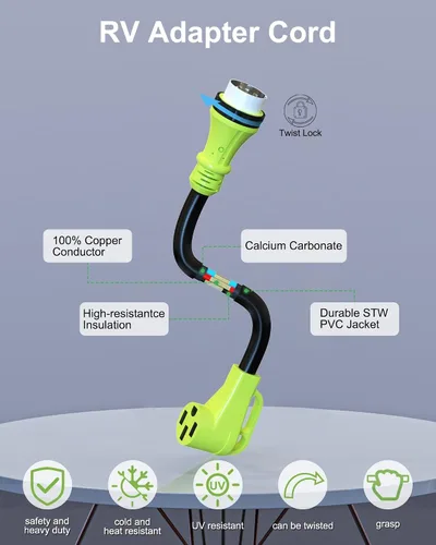 Vista 3 de Adaptador de bloqueo giratorio de 50 amperios con mango de agarre, adaptador NEMA SS2-50P macho a 14-50R hembra, adaptador de cable de alimentación