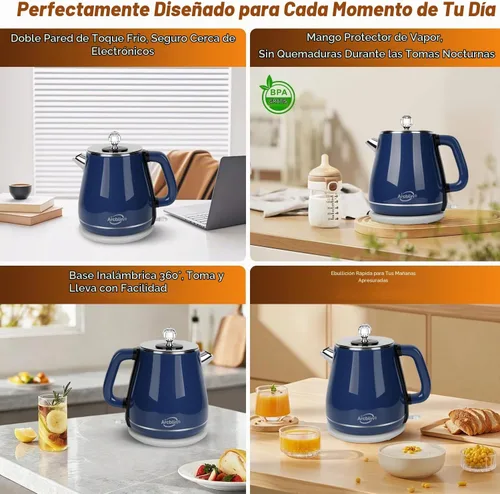 Vista 3 de Hervidor eléctrico de 1.8L, hervidor de té con hervir rápido 1350W Azul