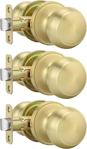 Vista 86 de Goldenwarm Pomos de puerta de paso de bronce champán, 1 paquete de pomos para puerta de armario interior, juego de perillas de puerta de paso