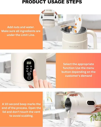 Vista 3 de Máquina para hacer leche de nuez para leche casera, a base de plantas con limpieza automática y control de temperatura, máquina de leche de soja