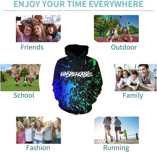 Vista 5 de Sudadera con capucha para adolescentes y niñas con estampado 3D