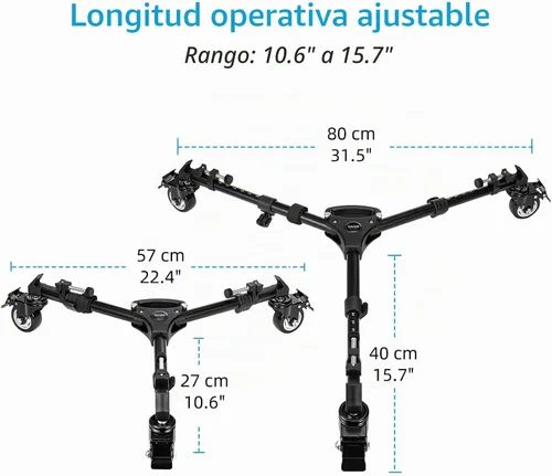 Vista 3 de Cayer TD03 Trípode Dolly, ruedas resistentes de 3" con estuche