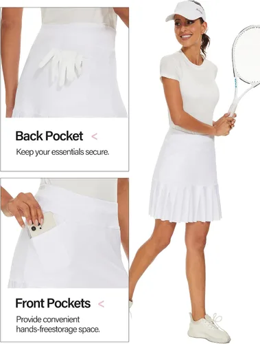 Vista 3 de M MOTEEPI Faldas de golf de 19 pulgadas para mujer, hasta la rodilla, dobladillo con volantes, falda de tenis, falda atlética para entrenamiento