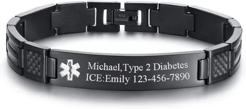 Vista 23 de VNOX Pulsera ajustable de acero inoxidable cepillado de 2 tonos con grabado personalizado gratis, identificación de alerta médica, unisex