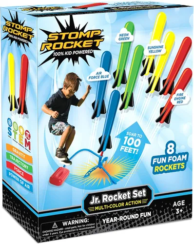 Vista 10 de Stomp Rocket Jr Lanzacohetes de luz para niños - 4 cohetes que brillan en la oscuridad - Juguete divertido para exteriores, regalo para niños