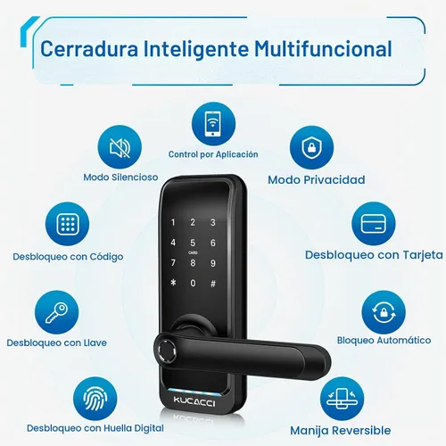 Vista 2 de Cerradura inteligente de puerta con manija: KUCACCI - Cerradura de puerta digital sin llave para puerta delantera - Teclado de huellas dactilares