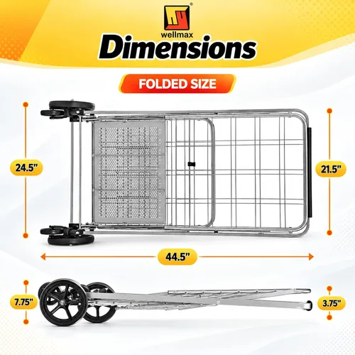 Vista 4 de Wellmax Heavy Duty Grocery Cart, Metal Folding Shopping Cart, 160 lb Max