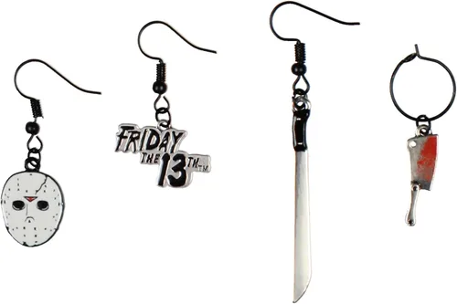 Vista 3 de Friday The 13th - Juego de aretes colgantes con espalda cerrada, paquete de 4, Metal, Sin gemas.