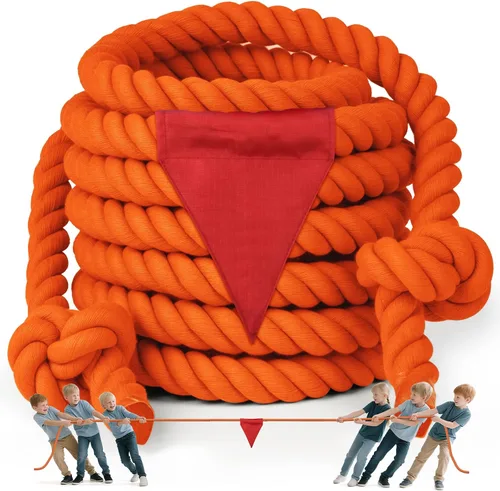 Vista 8 de Cuerda de guerra de tira y afloja para niños y adultos, cuerda de guerra con etiqueta de 25 pies con bandera para exteriores, carnaval exterior, Azul