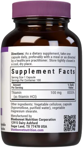 Vista 2 de Bluebonnet Vitamina B1 100 mg – Apoyo al estado de ánimo y vitaminas energéticas para mujeres y hombres* – Tiamina HCl – Sin OMG, vegano, kosher