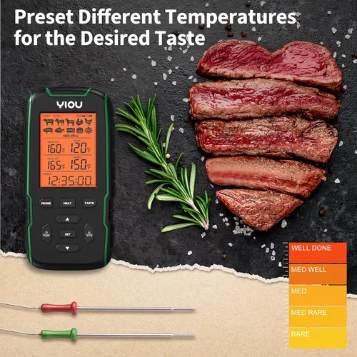 Vista 4 de Termómetro inalámbrico de carne para cocinar, termómetro digital de carne con 2 sondas, termómetro ultra preciso y de comida rápida de 500 pies