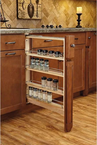 Vista 2 de Rev-A-Shelf Base Filler - Estante organizador extraíble para armarios de cocina y baño con apertura de 3 pulgadas, rodamientos de bolas, toboganes