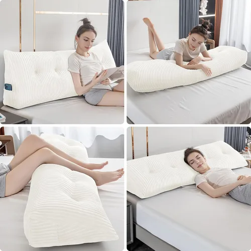 Vista 6 de Almohada Triangular Grande para Cabecera en Forma de Cuña para Descanso en Cama y Lectura; Almohada para el Respaldo con Soporte y Posicionamiento