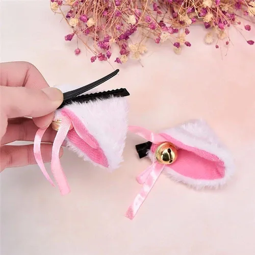 Vista 7 de BWESOO Lindo gorro mullido negro para maquillaje, lazo de anime, cosplay, campana de felpa para niña, Lolita clip para el pelo, accesorios
