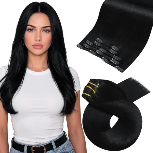 Vista 15 de Moresoo Extensiones de cabello humano con clip, balayage, color marrón oscuro a marrón dorado con clip, extensiones de cabello humano con clip, 5