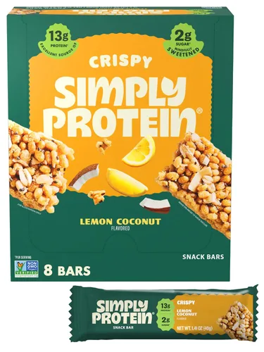 Vista 25 de Simply Protein - Barras crujientes de canela y nuez - Barras de proteínas a base de plantas - Bajo en carbohidratos, bajo en azúcar, alta fibra
