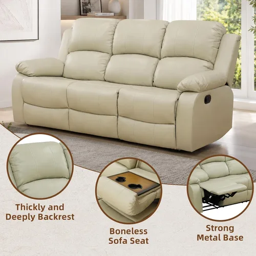 Vista 5 de Living Room Furniture Sets, Leather Recliner Sofa, Sectional Sofa Set with Convertible Table & Cup Holders, 3 Pieces Furniture for Living