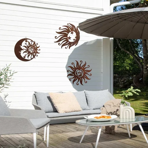 Vista 3 de VividLadybug - Colgante de Sol y Luna, Escultura de Pared, Arte de Pared de Metal para Decoración de Interior/Exterior en Color Óxido Resistente a