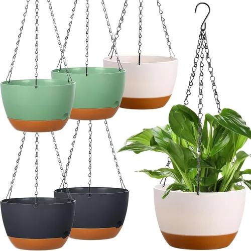 Vista 7 de Mumufy 6 macetas colgantes de 8 pulgadas para plantas de interior y exterior, color beige