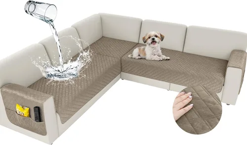 Vista 12 de Arfntevss Fundas impermeables para sofá modular de esquina para perros y mascotas, funda de sofá en forma de L, lavable de terciopelo grande
