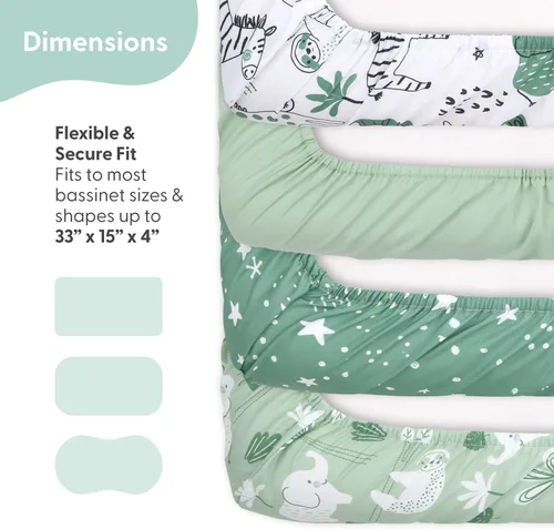 Vista 4 de The Peanutshell Paquete de 4 sábanas para moisés, suaves, ovaladas y ajustadas para bebé niña o niño, rectangular, fundas ajustables para cuna
