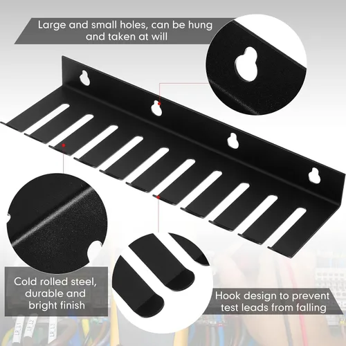 Vista 3 de Beeveer Organizador de cables para montaje en pared, 4 unidades, color negro, con 10 ranuras para cables, 0.32 pulgadas de ancho para organizar
