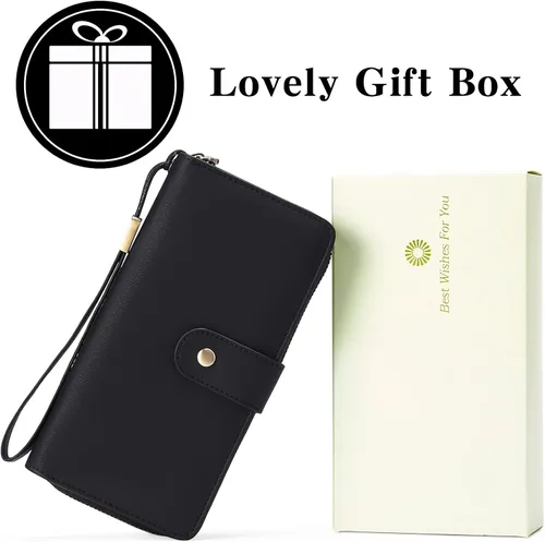Vista 6 de GAEKEAO Cartera de mano para mujer, con bloqueo RFID, de piel, de gran capacidad, con correa de mano