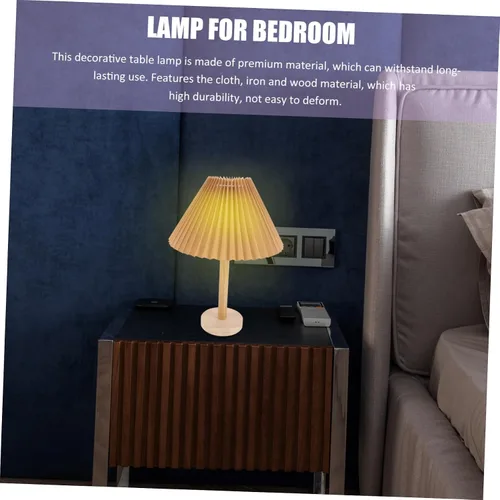 Vista 6 de Lámpara de mesa plisada para dormitorio, luz nocturna, mesita de noche, luz suave, deslumbrante
