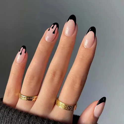 Vista 7 de Uñas postizas cortas a presión, uñas postizas de otoño con punta francesa, color marrón, cobertura completa, con diseños de remolinos marrones, uñas
