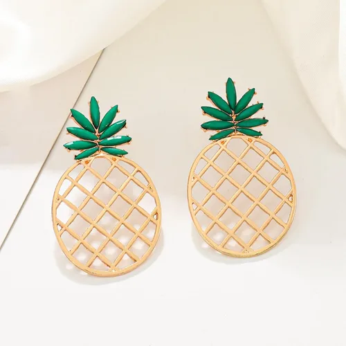 Vista 5 de Divertidos aretes de gota de piña para mujeres, adolescentes y niñas, hipoalergénicos, huecos, de fruta dulce, regalos de joyería de verano