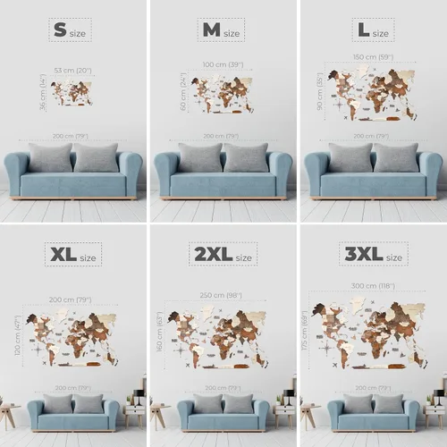 Vista 3 de Arte de pared de madera 3D con mapa del mundo (tamaño pequeño, multicolor)
