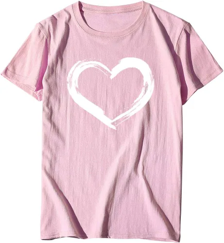 Vista 69 de Camisetas de manga corta con estampado de corazón para mujer, camisetas de ajuste regular, linda y divertida, ropa de regalo 2023