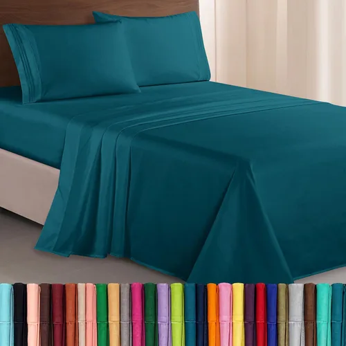 Vista 33 de Elegant Comfort Lujoso juego de sábanas de microfibra de alta calidad 1500 hoteleras bordadas de tres líneas más suaves de 4 piezas, resistente a