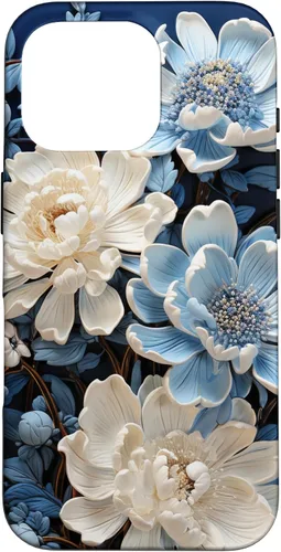 Vista 20 de iPhone 16 Chinoiserie Floral Toile Blue and White Case