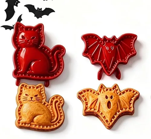 Vista 7 de Juego de moldes para tartas de mano de Halloween, suministros reutilizables E-4 piezas