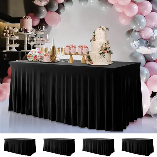 Vista 11 de Your Magic Moment Juego de 2 faldones redondos para mesa de cóctel, color negro, para mantel Highboy redondo, fundas de mesa de elastano ajustables