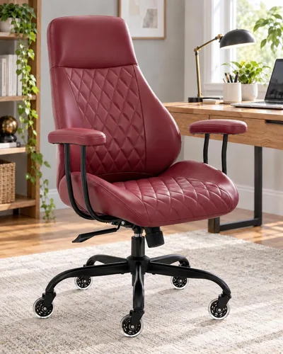 Vista 10 de E-Motie Silla de oficina de cuero, silla de escritorio moderna de mediados Marrón