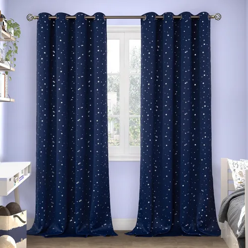 Vista 97 de BGment Cortinas opacas para dormitorio infantil, con aislamiento térmico, con ojales, estampado de estrellas plateadas, cortinas para oscurecer