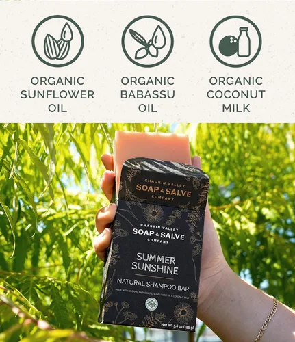 Vista 2 de Organic Summer Sunshine con leche de coco y romero en barra de champú para todo tipo de cabello, 5.6 onzas, sin sulfatos, hidratante, voluminizante